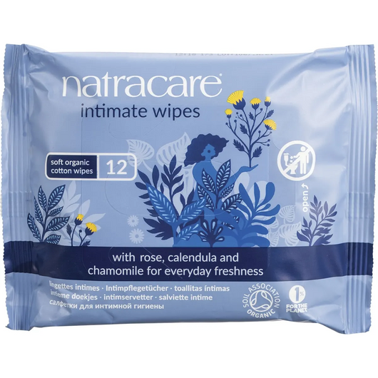 NATRACARE Intimate Wipes 100% Organic Cotton 12pk *COMPOSTABLE*