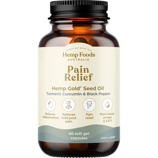 HEMP FOODS AUSTRALIA Pain Relief with Hemp Gold Seed Oil - 60 softgel caps