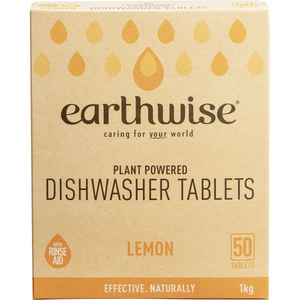 Earthwise Plant-Based Dishwasher Tablets Lemon with Rinse Aid (30 or 50 Tablets) VEGAN BIODEGRADABLE