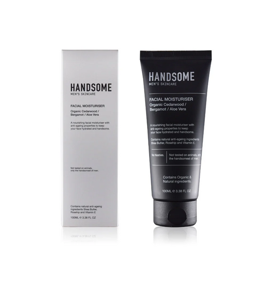 Handsome Men's Organic Skincare Facial Moisturiser - Organic Cedarwood/Bergamot/Aloe Vera - 100ml