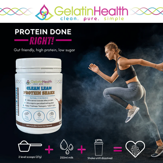 Gelatin Health***NEW PRODUCT*** Clean Lean Protein Shake - Collagen Bone Broth Shake - Chocolate Flavour 400gm Powder