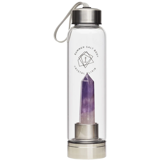 Summer Salt Body Amethyst Crystal Elixir - Glass Water Bottle 550mL + Neoprene Sleeve