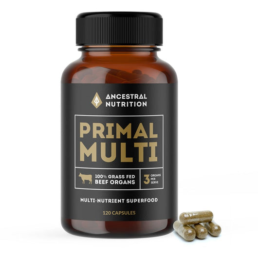 Ancestral Nutrition Primal Multi 100% Australian Grass-Fed Organic Beef Organ Capsules 500mg (120 Capsules)