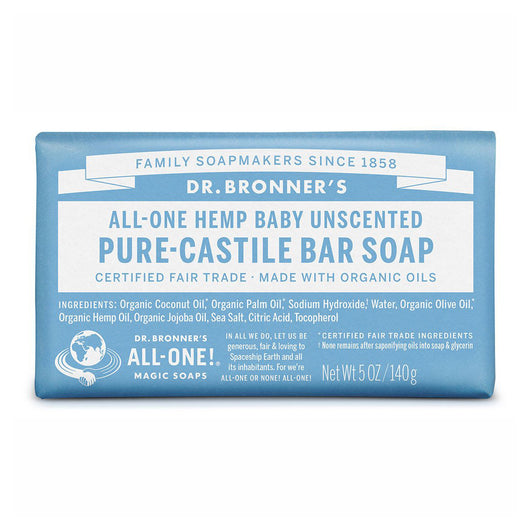 Dr Bronner's Pure-Castile Soap Bar - Baby Unscented with Hemp Oil 140g SAFE, HEALTHY, EXCELLENT LATHER! - The Healthy Household