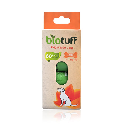 BioTuff Dog Waste Bags Refill (No Dispenser) 4 x 15 Bag Rolls (60 Bags) *PLANT BASED* - The Healthy Household