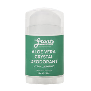 Grants Aloe Vera Crystal Deodorant 100g - Hypoallergenic, Scent Free, Long Lasting - The Healthy Household