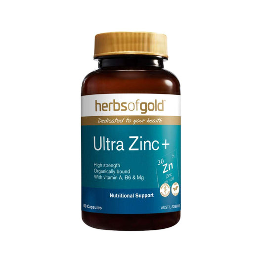 Herbs of Gold Ultra Zinc+ 60 Veg Capsules - HIGH STRENGTH (50MG ELEMENTAL ZINC)