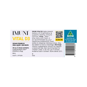 ***65% OFF**EXP 12/23**LAST TWO***IMUNI Vital D3 (Vegan Vitamin D3) Oral Liquid 8mL, 1000IU Per Drop