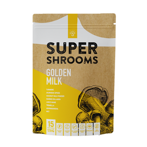 Super Shrooms Golden Milk 128g 15 Serves Ayurvedic TCM Adaptogenic Medicinal Mushroom Formula *LAST ONE*