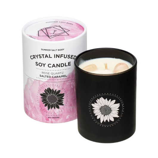 Summer Salt Body Crystal Infused Soy Candle Rose Quartz - Salted Caramel (45+hrs)