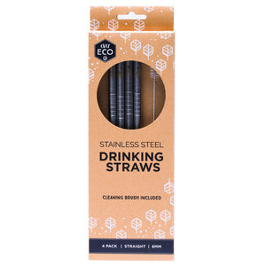 Ever Eco Stainless Steel Straws Straight - 4 Pack + Brush - The Healthy Household