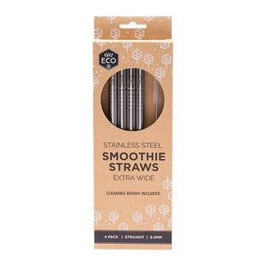 Ever Eco Stainless Steel "Smoothie" Straws Straight - 4 Pack + Brush *EXTRA WIDE* - The Healthy Household
