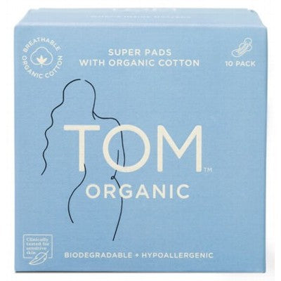 TOM Organic 100% Organic Cotton Ultra-Thin Pads with Wings (Super, 10-Pack) *RUN OUT SALE*